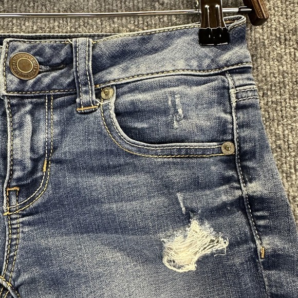 American Eagle Shorts Womens 0 Blue Jean Denim Super Stretch Distressed Cuffed - Picture 2 of 13